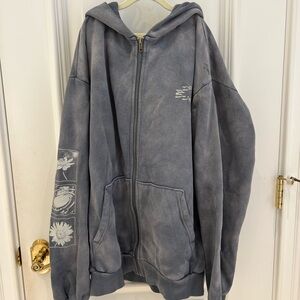 Rufus Du Sol Gray Zip-Up Hoodie with Graphic Design